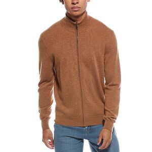 Amicale Cashmere Mens  Plaited Zip Cashmere Zip Sweater, Tan